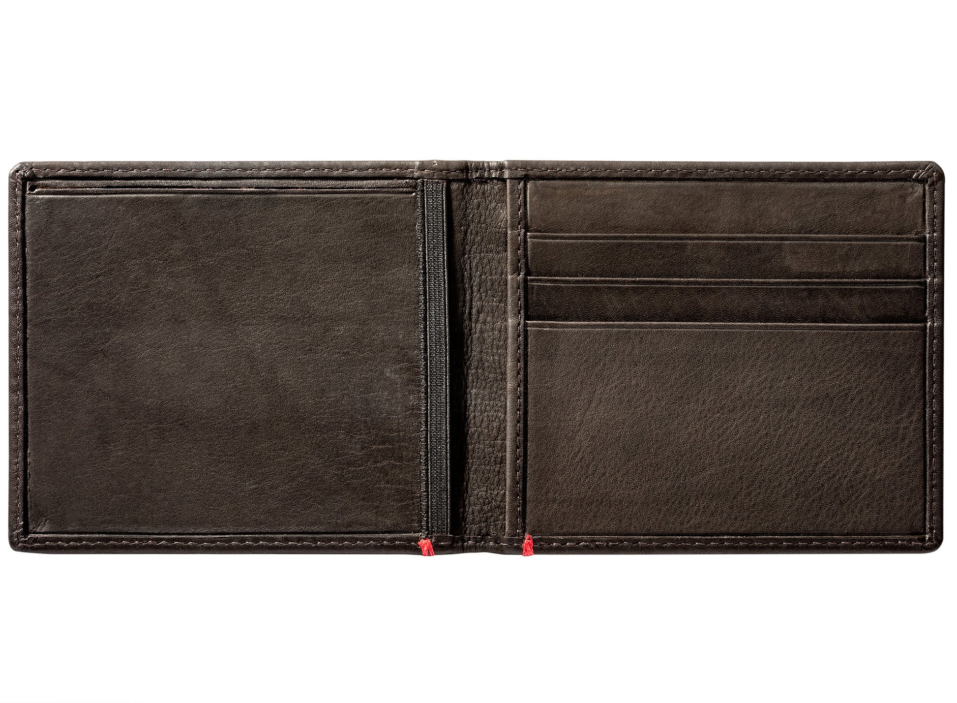 Mocha Leather Wallet With Skull Metal Plate cash strap inside empty