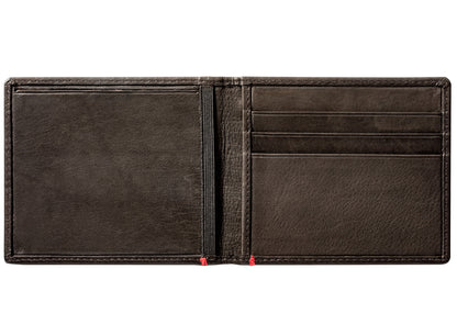 Mocha Leather Wallet With Skull Metal Plate cash strap inside empty