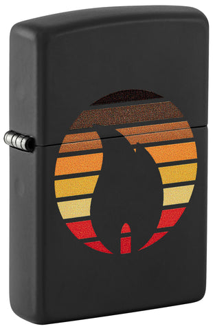 Front shot of Zippo Colorblock Zippo Design Black Matte Windproof Lighter standing at a 3/4 angle.