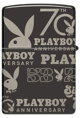 Back shot of Zippo Playboy 70th Anniversary High Polish Black Windproof Lighter.