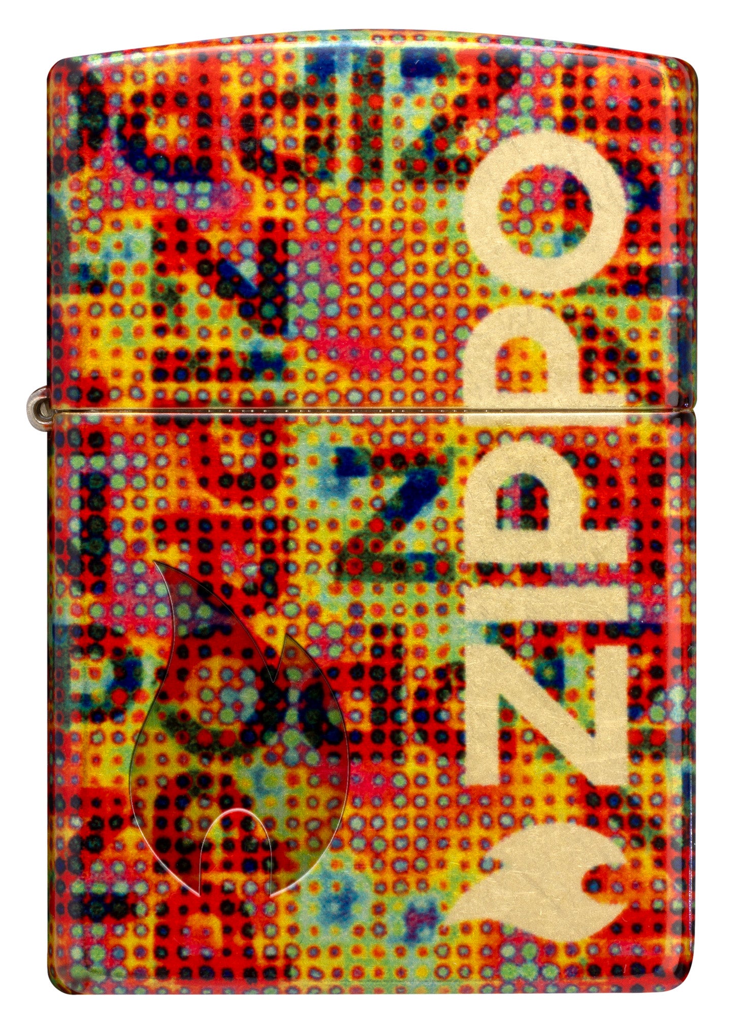 Front view of Zippo Pixel Fusion Design 540 Tumbled Brass Windproof Lighter.