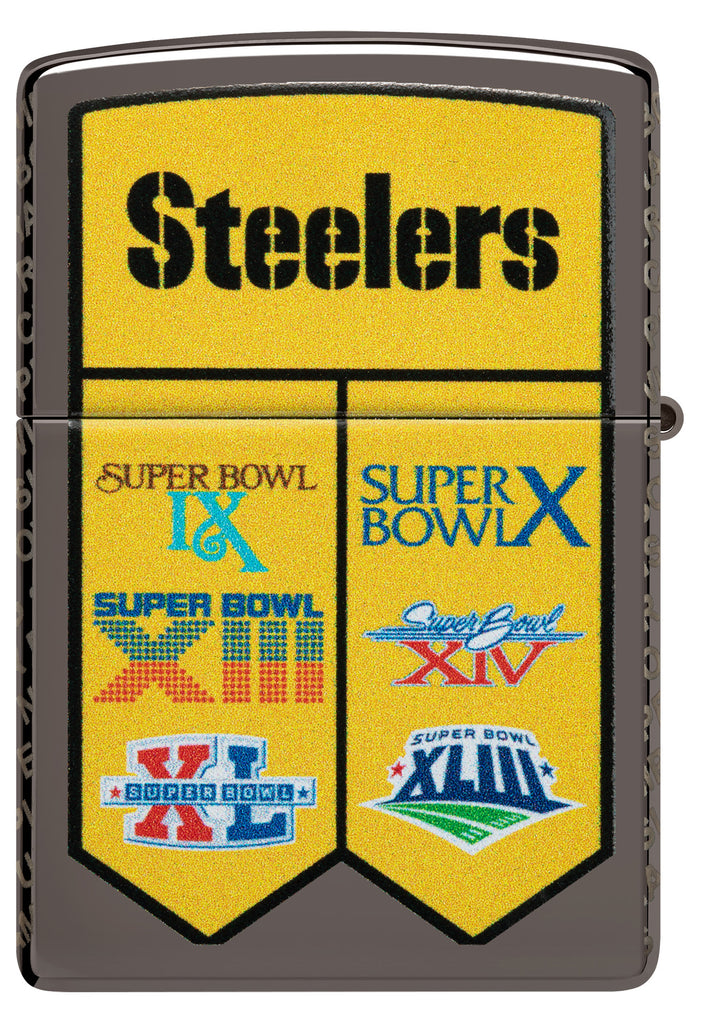 Back view of Zippo NFL Pittsburgh Steelers Super Bowl Commemorative Armor Black Ice Windproof Lighter.