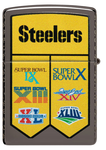Back view of Zippo NFL Pittsburgh Steelers Super Bowl Commemorative Armor Black Ice Windproof Lighter.
