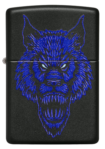 Front of Werewolf Design Black Matte Windproof Lighter