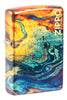 Front shot of Zippo Colorful Design 540 Tumbled Brass Windproof Lighter standing at a 3/4 angle.
