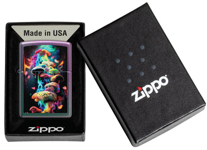 Zippo Mushrooms Design Iridescent Windproof Lighter in its packaging.