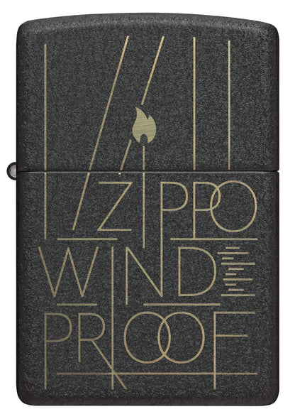 Front view of Zippo Line Art Zippo Design Black Crackle Windproof Lighter.