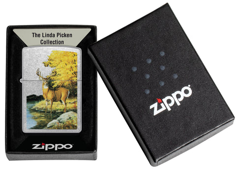 Zippo Linda Picken Season of Beauty Street Chrome Windproof Lighter in its packaging.