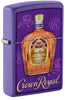 Front shot of Zippo Crown Royal Design Purple Matte Windproof Lighter standing at a 3/4 angle.
