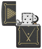 Zippo Billiards Design Black Crackle Windproof Lighter with its lid open and unlit.