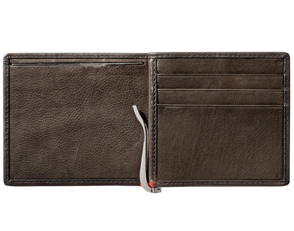 Mocha Leather Wallet With Skull Metal Plate money clip inside empty