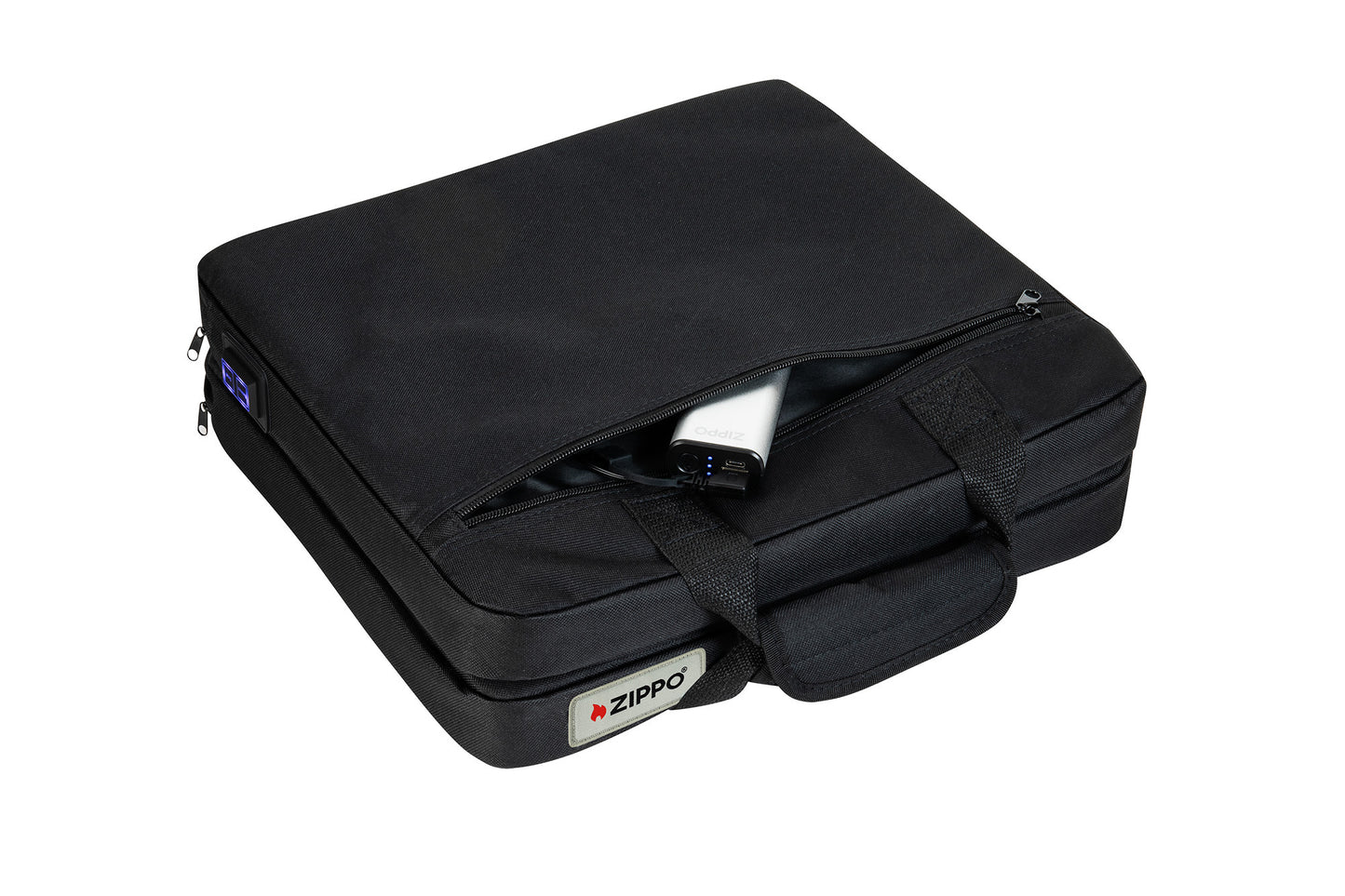 Front view of Zippo Heated Seat - Double showing a HeatBankÂ® 6 (not included) plugged in.