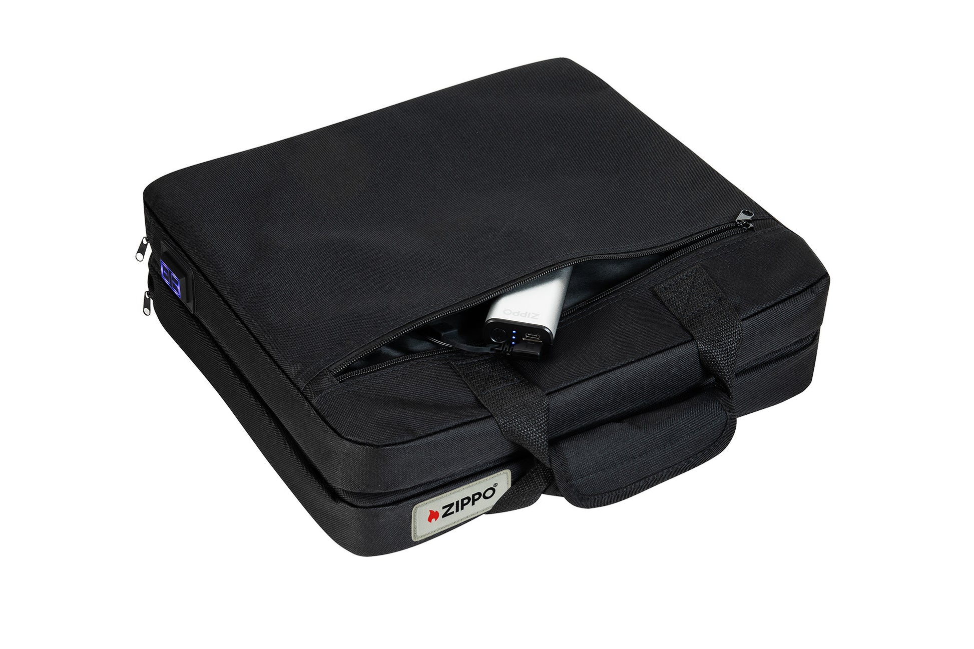 Front view of Zippo Heated Seat - Double showing a HeatBankÂ® 6 (not included) plugged in.