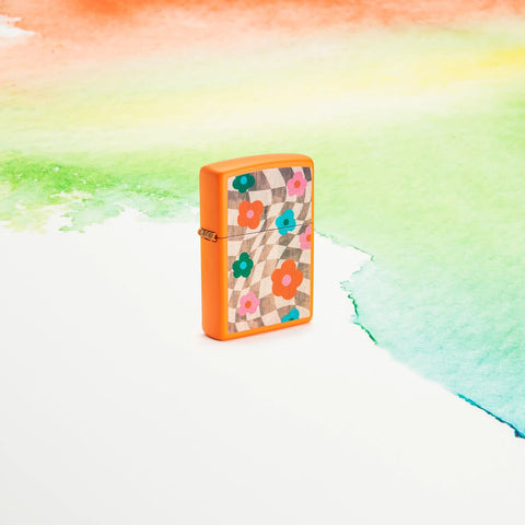 Lifestyle image of Zippo Wavy Flower Design Orange Matte Windproof Lighter.