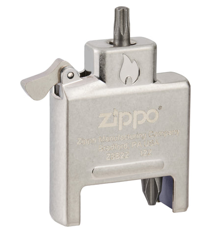 Zippo Bit Safe 4-in-1 Screwdriver Lighter Insert standing at a 3/4 angle with the T20 Torx head.