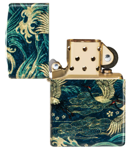Zippo Eastern 540 Fusion Design Windproof Lighter with its lid open and unlit.