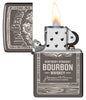 Zippo Jim Beam Black Ice Windproof Lighter with its lid open and lit.