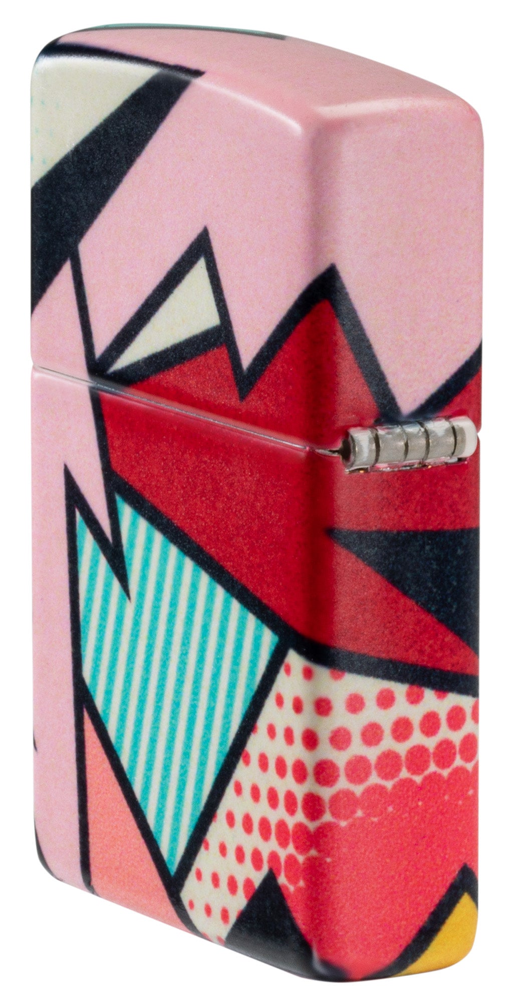 Angled shot of Zippo Love Design 540 Matte Windproof Lighter showing the back and hinge side of the lighter.