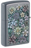 Back shot of Zippo Floral Gorilla Design Flat Grey Windproof Lighter standing at a 3/4 angle.