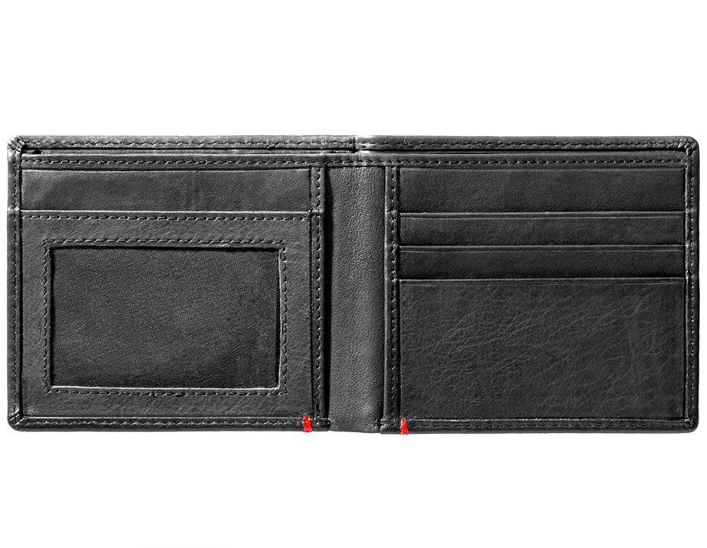 Black Leather Wallet With Anchor Metal Plate Design - ID Window inside empty