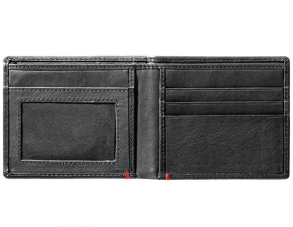 Black Leather Wallet With Anchor Metal Plate Design - ID Window inside empty