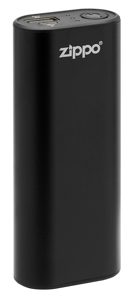 Black HeatBankÂ® 6 Rechargeable Hand Warmer standing at a slight angle