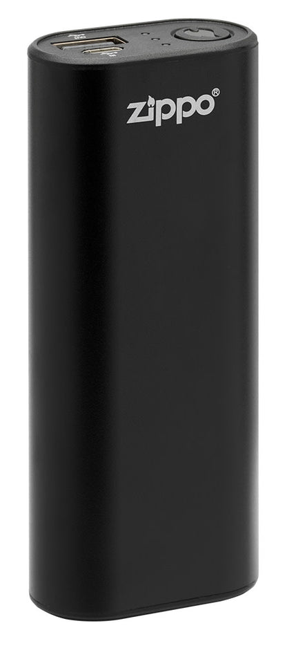 Black HeatBankÂ® 6 Rechargeable Hand Warmer standing at a slight angle