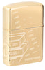 Back shot of Zippo 2023 Founder's Day Collectible Armor High Polish Brass Windproof Lighter standing at a 3/4 angle.