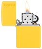 Zippo Classic Sunflower Logo Windproof Lighter with its lid open and lit.