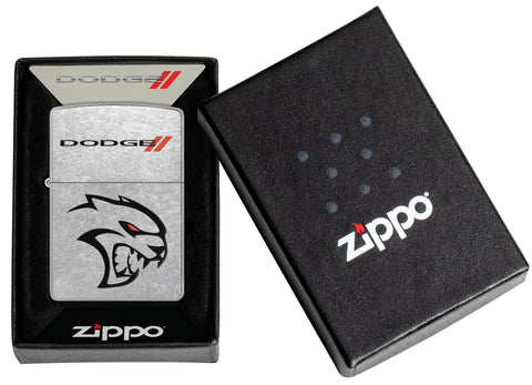 Zippo Dodge Street Chrome Windproof Lighter in its packaging.