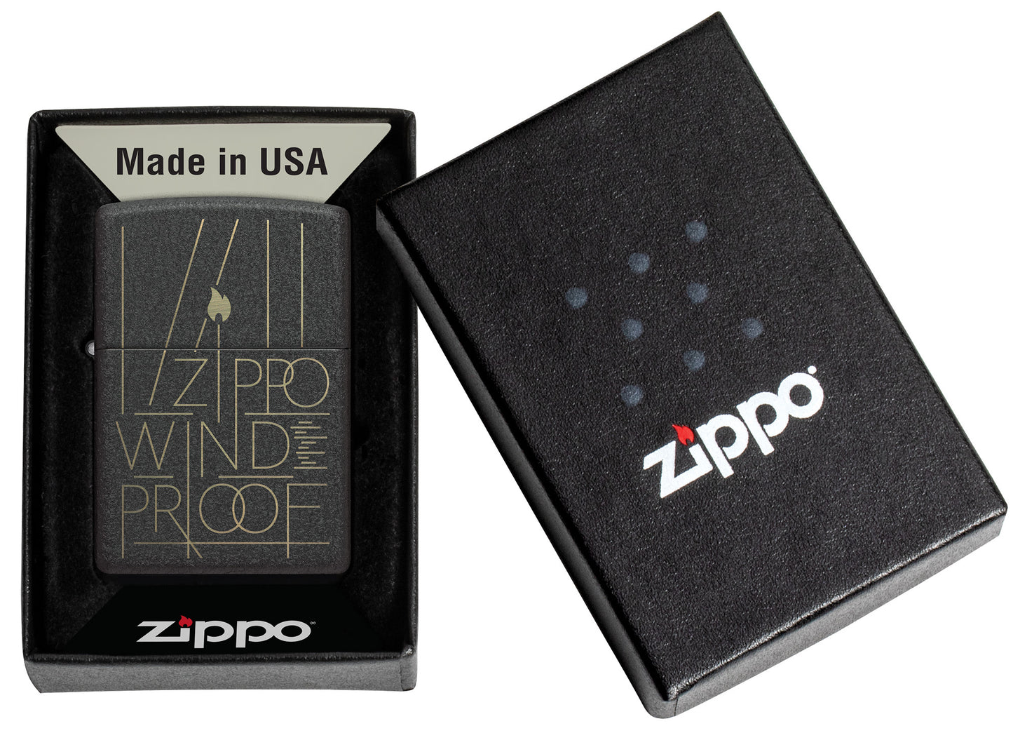 Zippo Line Art Zippo Design Black Crackle Windproof Lighter in its packaging.