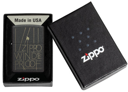 Zippo Line Art Zippo Design Black Crackle Windproof Lighter in its packaging.