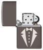 Tuxedo & Bowtie Design Windproof Lighter with its lid open and unlit