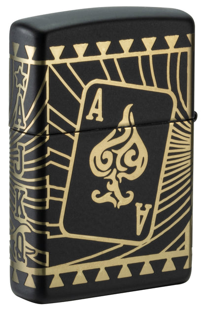 Back shot of Zippo Rick Rietveld Laser 360 Black Matte Windproof Lighter standing at a 3/4 angle.