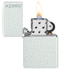 Zippo Classic Glacier Logo Windproof Lighter with its lid open and lit.