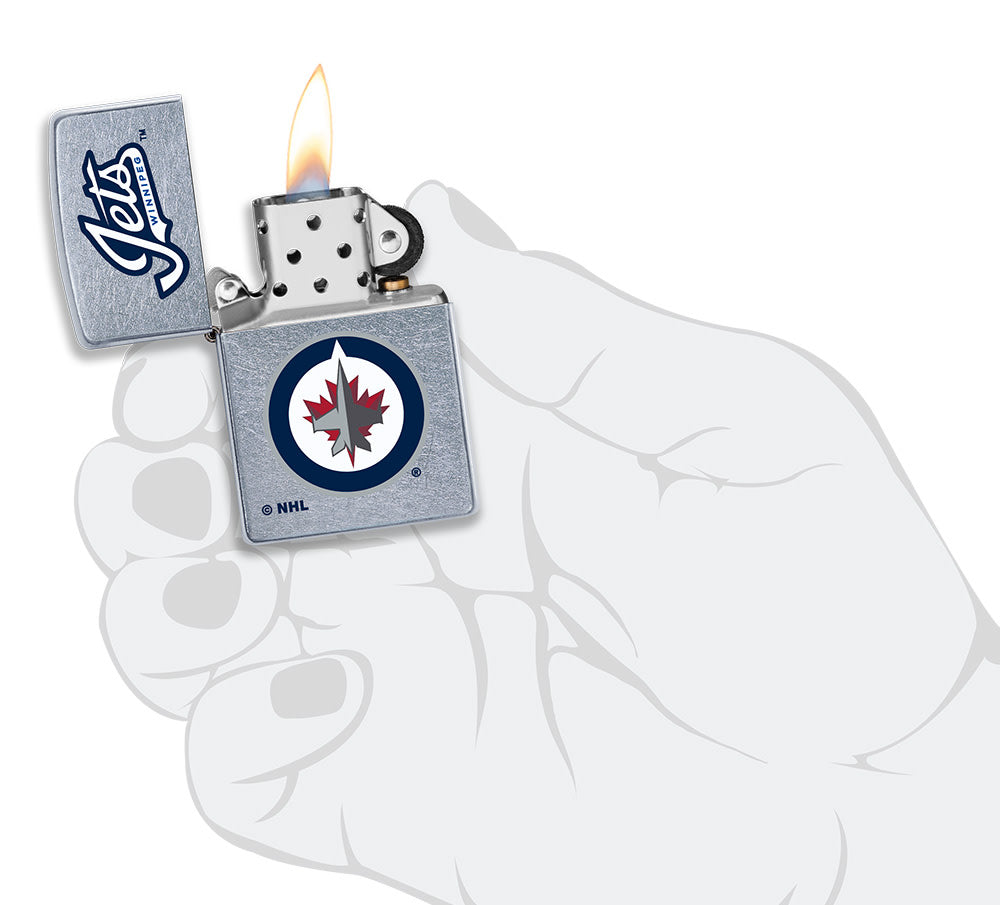 NHL Winnipeg Jets Street Chrome™ Windproof Lighter lit in hand