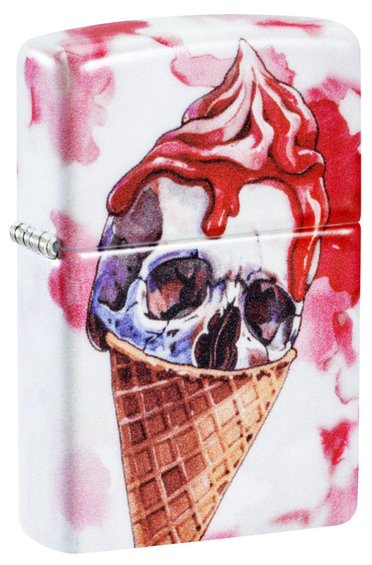 Front shot of Zippo I Scream Cone Design 540 Matte Windproof Lighter standing at a 3/4 angle.