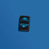 Lifestyle image of Ford Mustang Neon Logo Black Matte Windproof Lighter laying on a blue background.