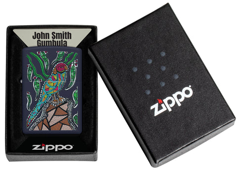 Zippo John Smith Gumbula Navy Matte Windproof Lighter in its packaging.