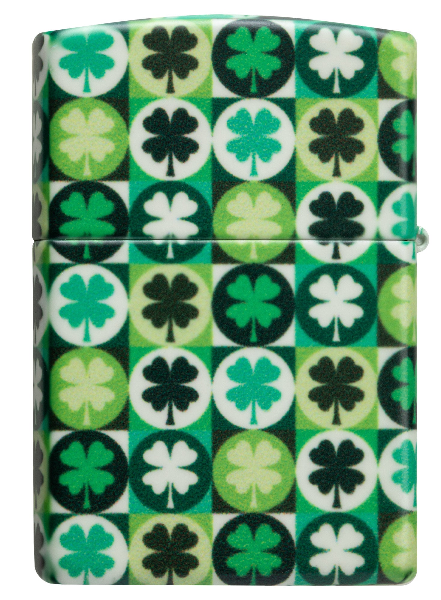 Back view of Zippo Clover Design Glow in the Dark Green Matte Windproof Lighter.