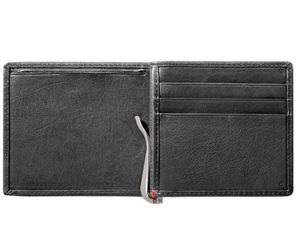 Black Leather Wallet With Skull Metal Plate money clip inside empty