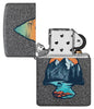 Zippo Mountain Design Iron Stone Windproof Lighter with its lid open and unlit.