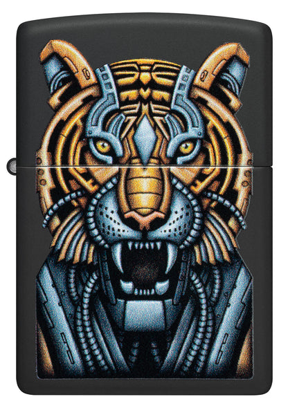 Front of Zippo Bionic Tiger Design Black Matte Windproof Lighter.