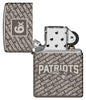 Zippo NFL New England Patriots Super Bowl Commemorative Armor Black Ice Windproof Lighter with its lid open and unlit.