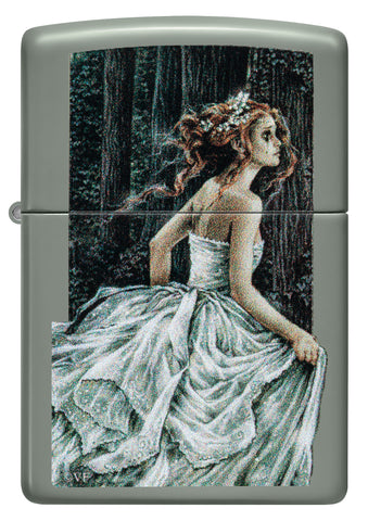 Front view of Zippo Victoria Frances Sage Windproof Lighter.