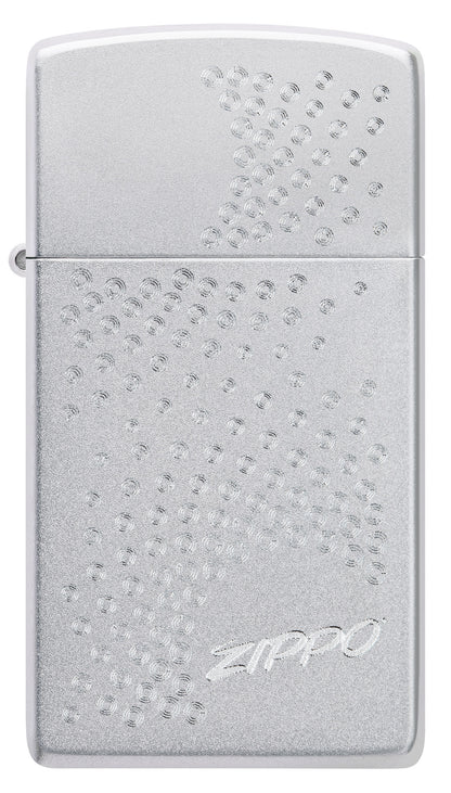 Front view of SlimÂ® Zippo Dot Design Satin Chrome Windproof Lighter.
