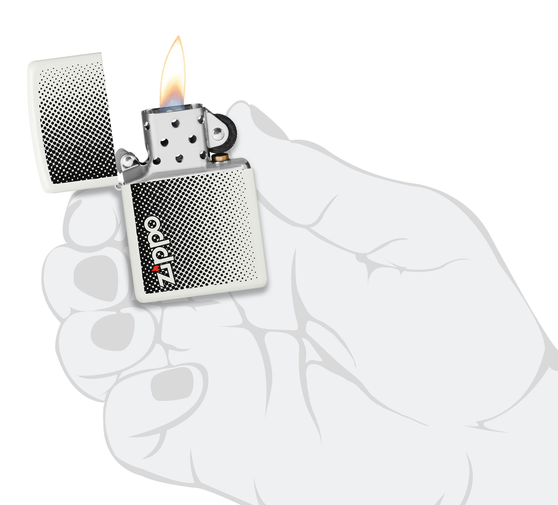 Static Zippo Design Windproof Lighter lit in hand.