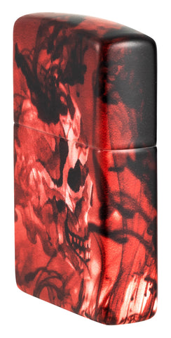Angled shot of Zippo Spooky Skulls 540 Matte Windproof Lighter showing the front and right side of the lighter.