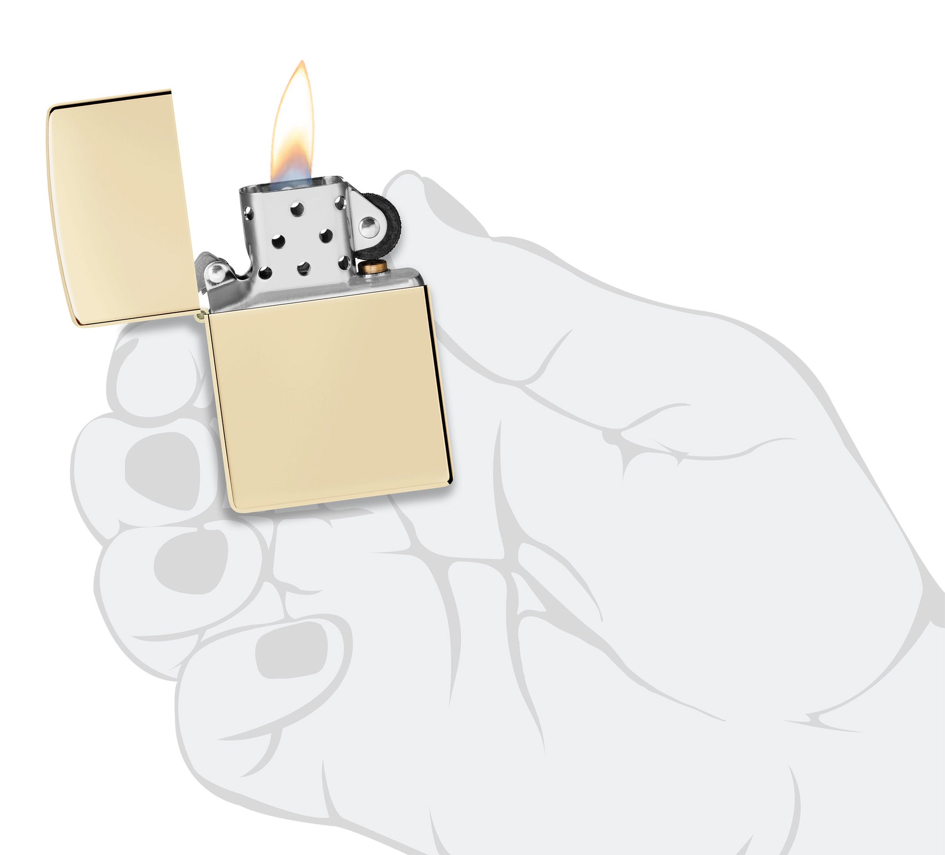 Zippo Classic Champagne Windproof Lighter with its lid open and unlit.