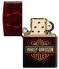 Zippo Harley-Davidson® 540 Tumbled Brass Windproof Lighter with its lid open and unlit.